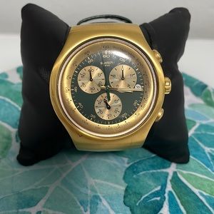 Swatch Irony watch in green & gold